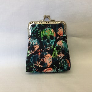 Pastell Totenkopf Geldbörse, Silber Rahmen Verschluss, kleine Make-up Tasche