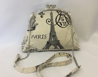 Clutch PARIS con correa de tela y cadena / bolso de noche de color neutro / bolso de maquillaje de tela / bolso de hombro / marco de bolso con cierre de corazón