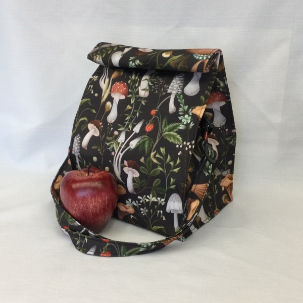 Large Lunch Bag with Removeable and Adjustable Shoulder Strap/ Mushroom Gift Bag/Storage Bag/Fabric Picnic Bag