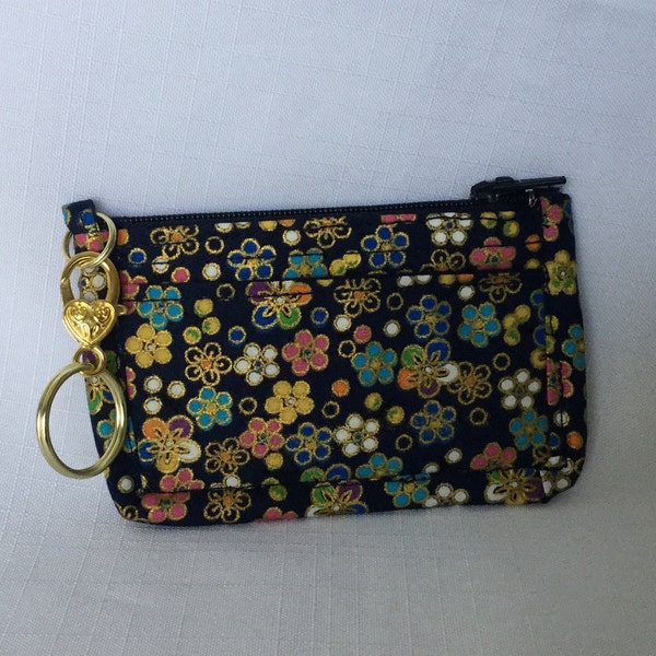 Florescent Flowers Key Ring/Mini Change Purse/Credit Card Holder/Pill Pouch/Fabric Coin, Credit Card and Key Ring Combo