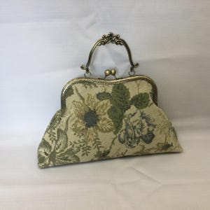 Floral Gobelin Handtasche/Fancy Top Griff Tasche/Antik Stil Tasche/Stoff Geldbörse/Antik Gold Metallrahmen mit Ball Verschluss