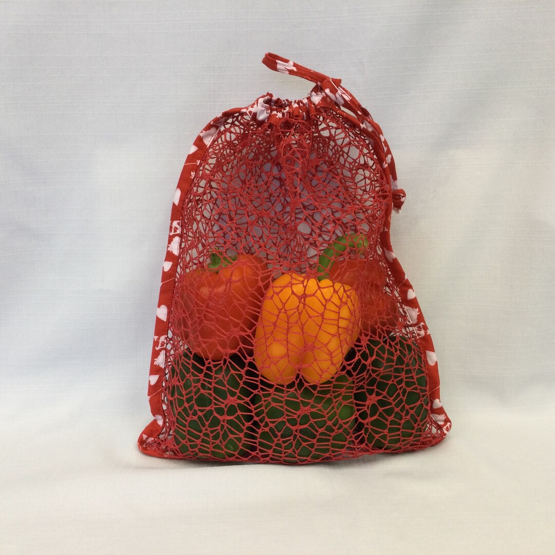 Colorful Red Mesh Produce Bag/fabric Grocery Bag/drawstring Shopping