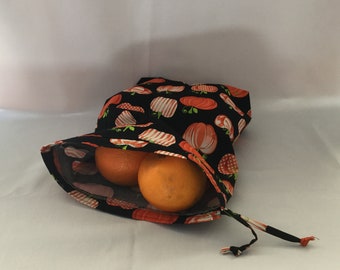 Fabric Produce Bag/Colorful Pumpkin Design Grocery Bag/Drawstring Shopping Bag/Eco Friendly No Waste Shopping Bag