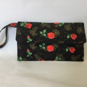 Cartera con diseño de rosas/Cartera con múltiples compartimentos/Cartera de muñeca/Cartera de tela/Cartera acolchada