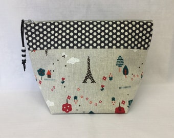 Springtime In Paris Cosmetics Bag/Large Makeup Bag/Toiletries Bag/Fabric Clutch/Handbag Organizer/Zippered Makeup Clutch