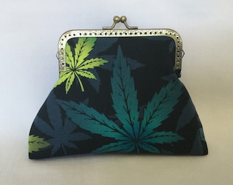 Colorful Leaves Cosmetics Bag/Cannabis Design Clutch/Makeup Bag/Handbag  Organizer/Fabric Purse/Purse Frame with Ball Clasp