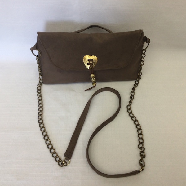 Western Design Shoulder Bag/Cowgirl Faux Suede Purse/Lightweight Cross Body Bag/Dressy Dark Brown Fabric Purse