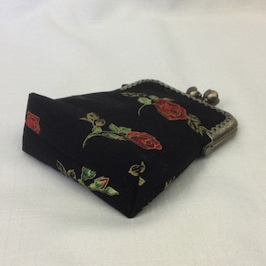 Gold Trimmed Roses Change Purse/Coin Pouch/Mini Cosmetics Bag/Black and Red Makeup Pouch/Purse Organizer/Purse Frame with Flower Clasp/ image 3