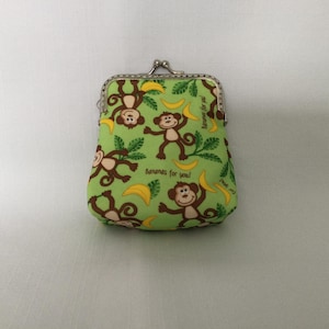 Portamonete Monkey: Bananas For You, pochette con chiusura a scatto e cornice argentata