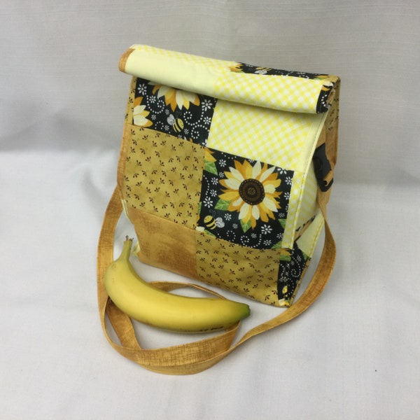 Large Lunch Bag with Removable Shoulder Strap/Patchwork Gift Bag/Fabric Picnic Bag/Storage Bag