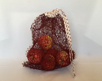 Colorful Burgundy Mesh Produce Bag/Fabric Grocery Bag/Drawstring Shopping Bag/Eco Friendly No Waste Produce Bag