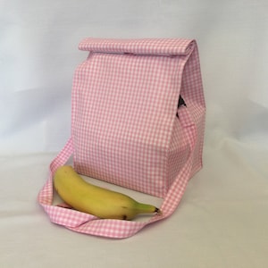 Grand sac-repas avec bandoulière amovible/Sac cadeau rose et blanc/Sac de pique-nique en tissu/Sac de rangement