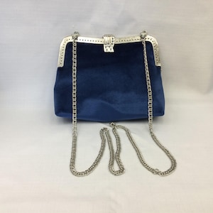 Velvet Crossbody Bag/Dressy Royal Blue-Navy Blue Handbag/Elegant Fabric Clutch/Purse Frame with Chain Handle
