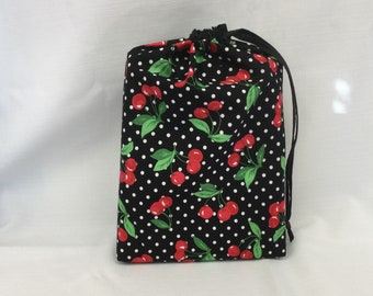 Fabric Produce Bag/Cherries Design Grocery Bag/Red White & Black Shopping Bag/Eco Friendly No Waste Market Bag