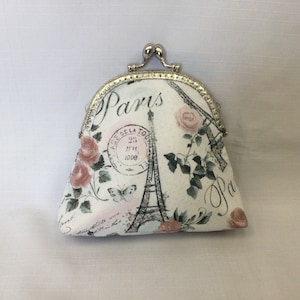 Paris Change Purse/Eifel Tower en Roses Purse Organizer/Mini Cosmetics Bag/Zilveren Metalen Portemonnee Frame met Decoratieve Sluiting