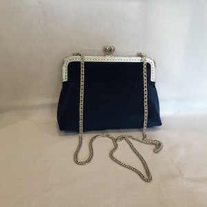 Velvet Crossbody Bag: Royal Blue Fabric Clutch with Silver Chain