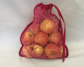 Hot Pink Mesh Produce Bag/Fabric Grocery Bag/Drawstring Shopping Bag/Eco Friendly No Waste Produce Bag