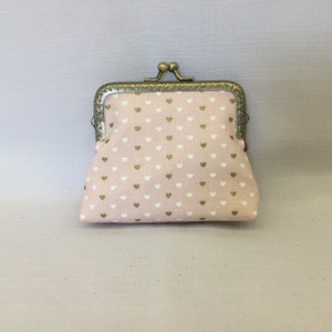 Petits coeurs changent le sac à main/pochette de pièce de monnaie rose clair/pochette de clé/organisateur de sac à main/mini sac de maquillage/cadre de sac à main avec fermoir à bille