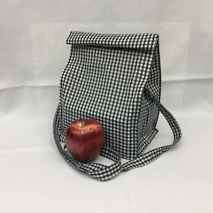Large Lunch Bag with Removable Shoulder Strap/Black and White Gift Bag/Fabric Picnic Bag/Storage Bag