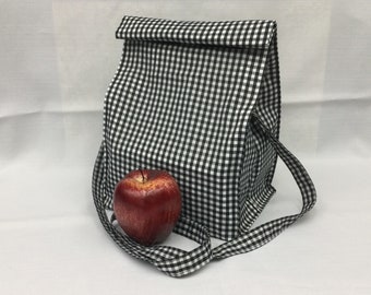 Large Lunch Bag with Removable Shoulder Strap/Black and White Gift Bag/Fabric Picnic Bag/Storage Bag