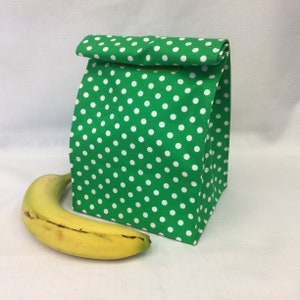 Polka Dot Lunch Bag/Green & White Goody Bag/Gift Bag/Fabric Picnic Bag/ Snack Bag