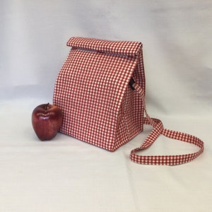 Large Lunch Bag with Removable Shoulder Strap/Red and White Gift Bag/Fabric Picnic Bag/Storage Bag