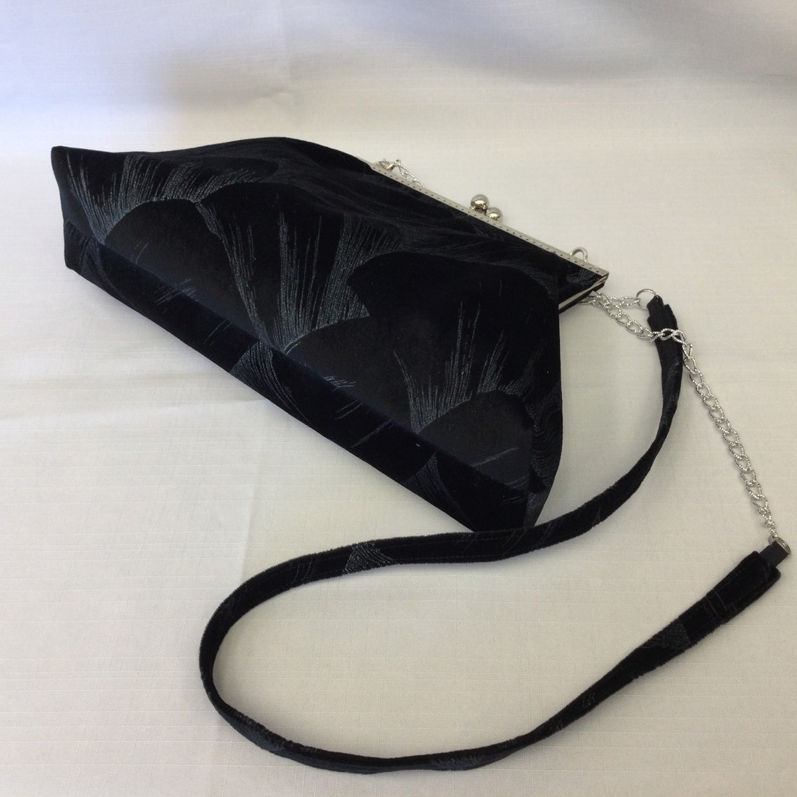 Feather Design Purse/Black Velour Handbag/Dressy Bag/Antique Etsy