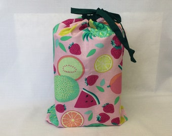 Fabric Produce Bag/Fresh Fruit Design Grocery Bag/Drawstring Shopping Bag/Eco Friendly No Waste Shopping Bag