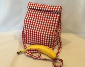 Large Gingham Lunch Bag with Removable Shoulder Strap