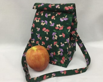 Medium Sized Lunch Bag with Removeable and Adjustable Shoulder Strap/Mushroom Gift Bag/Storage Bag/Fabric Picnic Bag