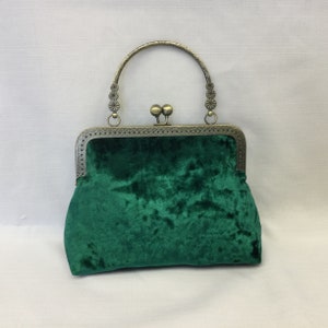 Crushed Velvet Evening Bag/Dressy Multi Tone Green Handbag/Antique Style Bag/Top Handled Bag/Fabric Purse/Antique Gold Frame with Ball Clasp