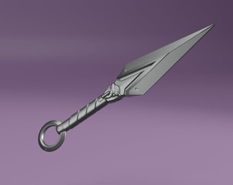 May include: A silver-colored throwing knife with a ring on the handle. The knife has a sharp, pointed blade and a textured handle.