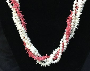 Coral necklace, Vintage coral necklace, Coral and pearl necklace, Branch coral necklace