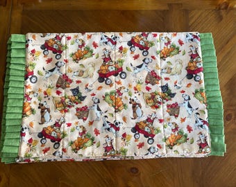 Dog lovers gift, dog mom gift, reversible holiday placemat set, Christmas placemats, Fall placemats, dog placemats