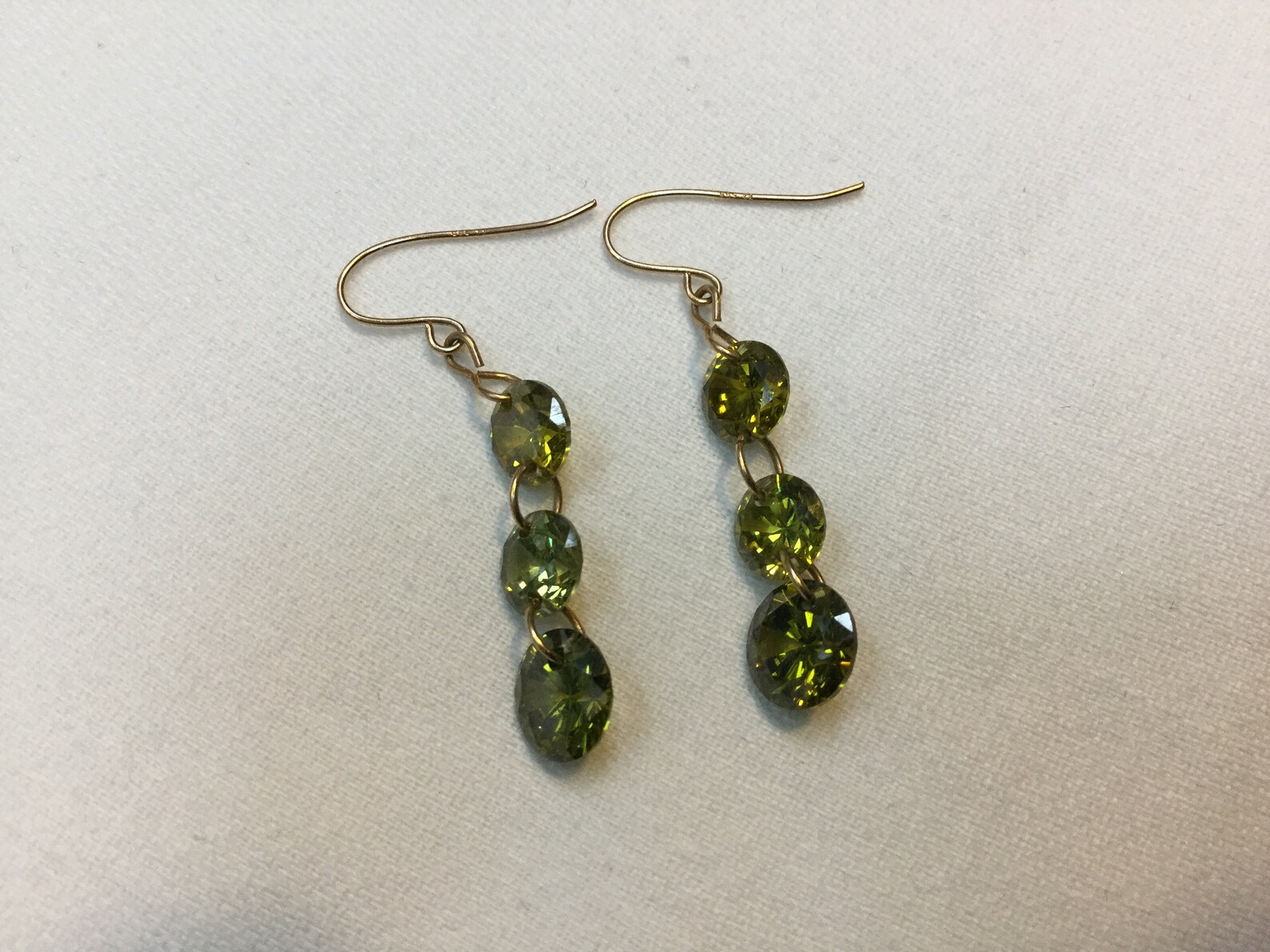14k gold earrings green stone drop earrings 14k earrings Etsy
