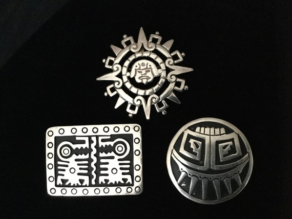 Mexico silver, Sterling silver Pin, Mayan calenda… - image 7