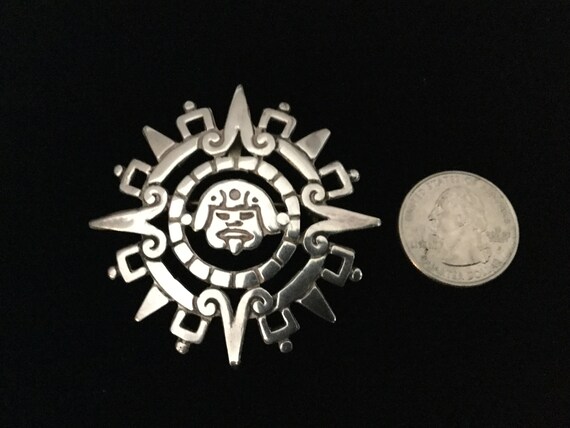 Mexico silver, Sterling silver Pin, Mayan calenda… - image 5