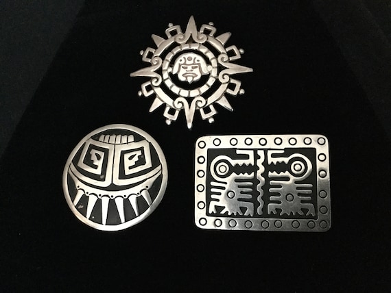 Mexico silver, Sterling silver Pin, Mayan calenda… - image 6