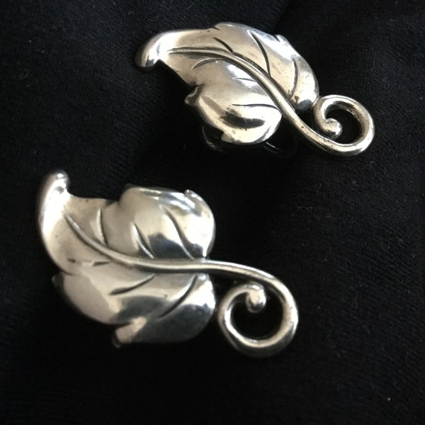 Danecraft Sterling leaf earrings, vintage sterling earrings, danecraft