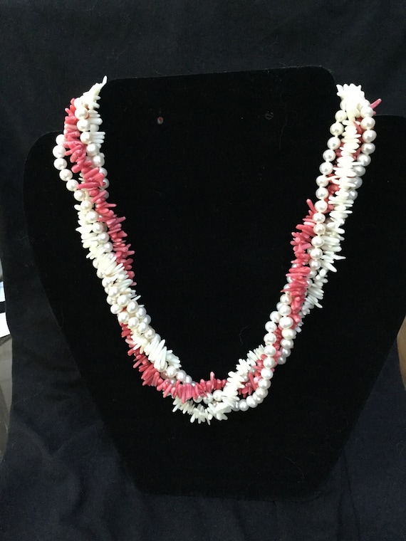Coral necklace, Vintage coral necklace, Coral and pearl necklace, Branch coral necklace