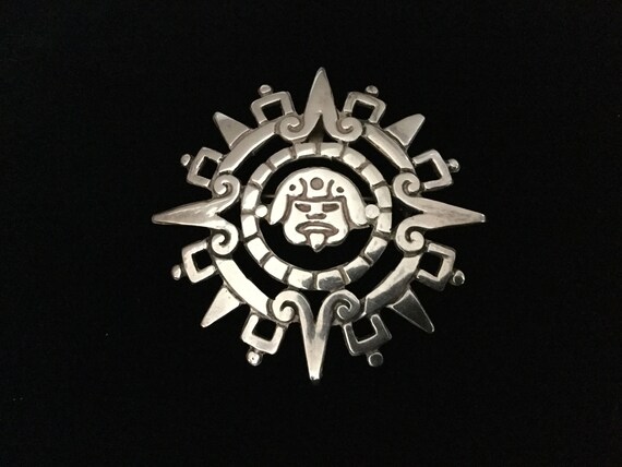 Mexico silver, Sterling silver Pin, Mayan calenda… - image 2