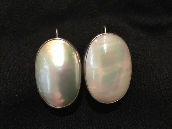 Nakai mother of pearl earrings, Navaho sterling mo