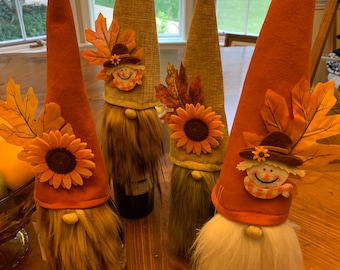 Fall wine topper, hostess gift, gnome wine topper, wine lovers gift, wine gift, Fall decor