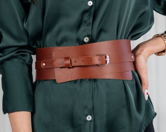 Genuine Leather underbust corset brown, Waist cincher belt brown leather, Leather peplum belt, Underbust waist corset, Basque belt