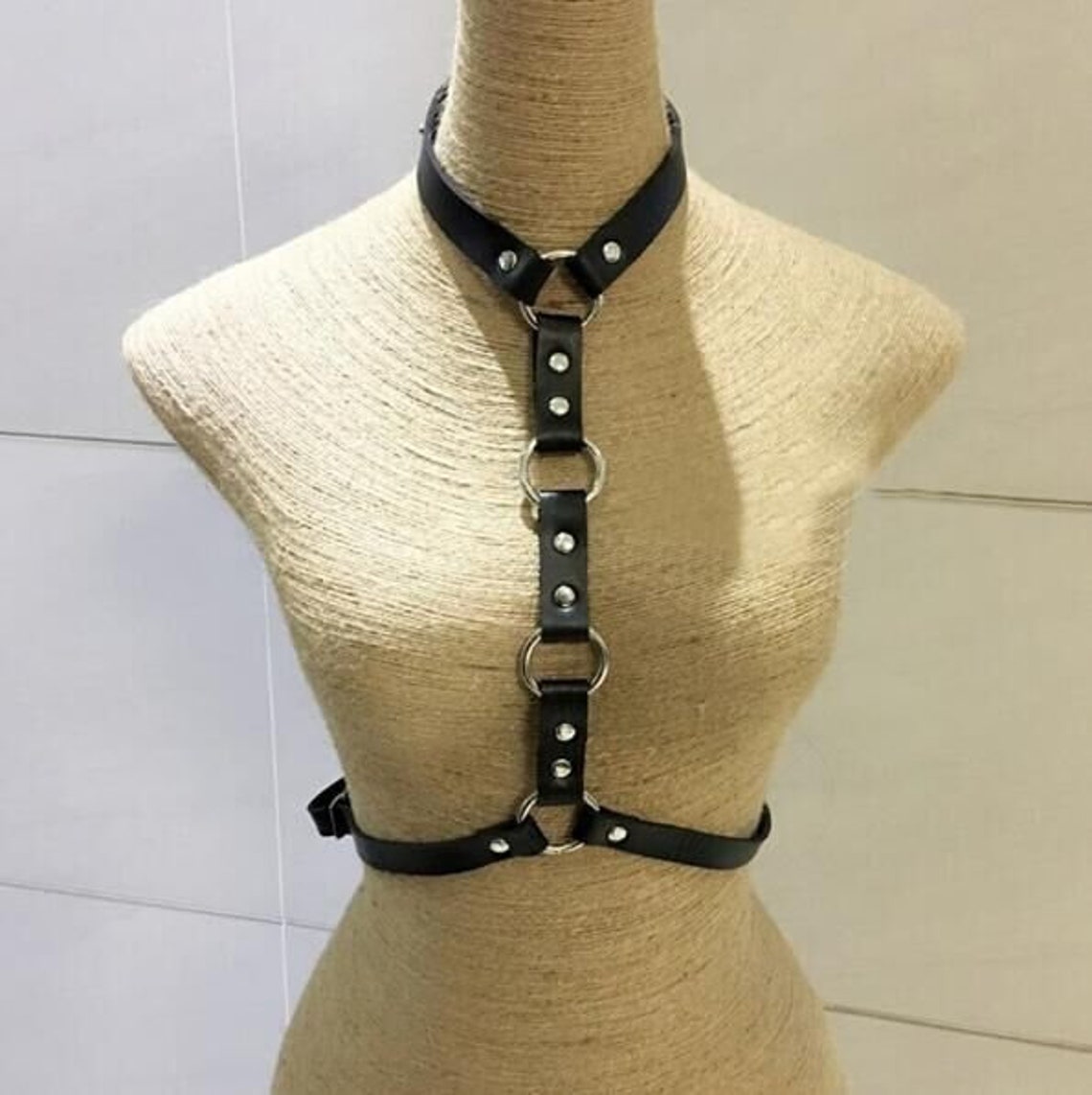 Punk Handmade Halter Choker Harness Leather Body Bondage Waist Etsy
