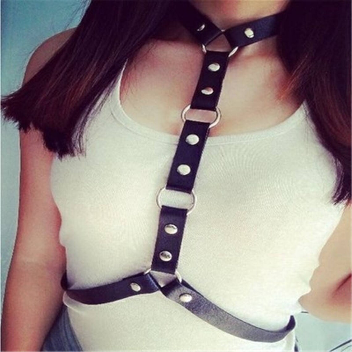 Punk Handmade Halter Choker Harness Leather Body Bondage Waist Etsy
