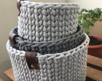 Round basket made of cotton cord, SIZES.