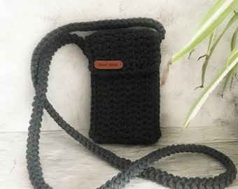 Petit sac à bandoulière graphite, étui pour téléphone, bandoulière.