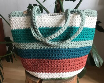 Large beach bag, colorful shoulder bag.