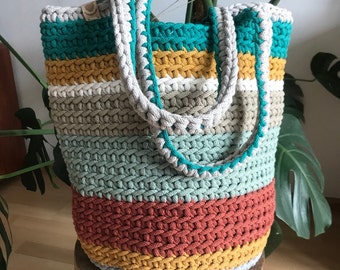 Large beach bag, colorful shoulder bag.